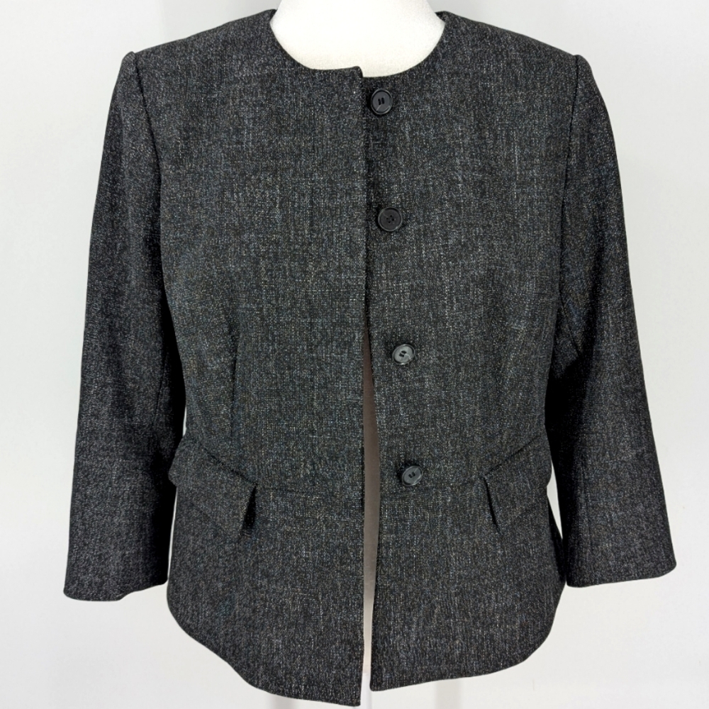 Ann Taylor Charcoal Dark Gray Collarless Blazer Suit Jacket 10P Petite NWT